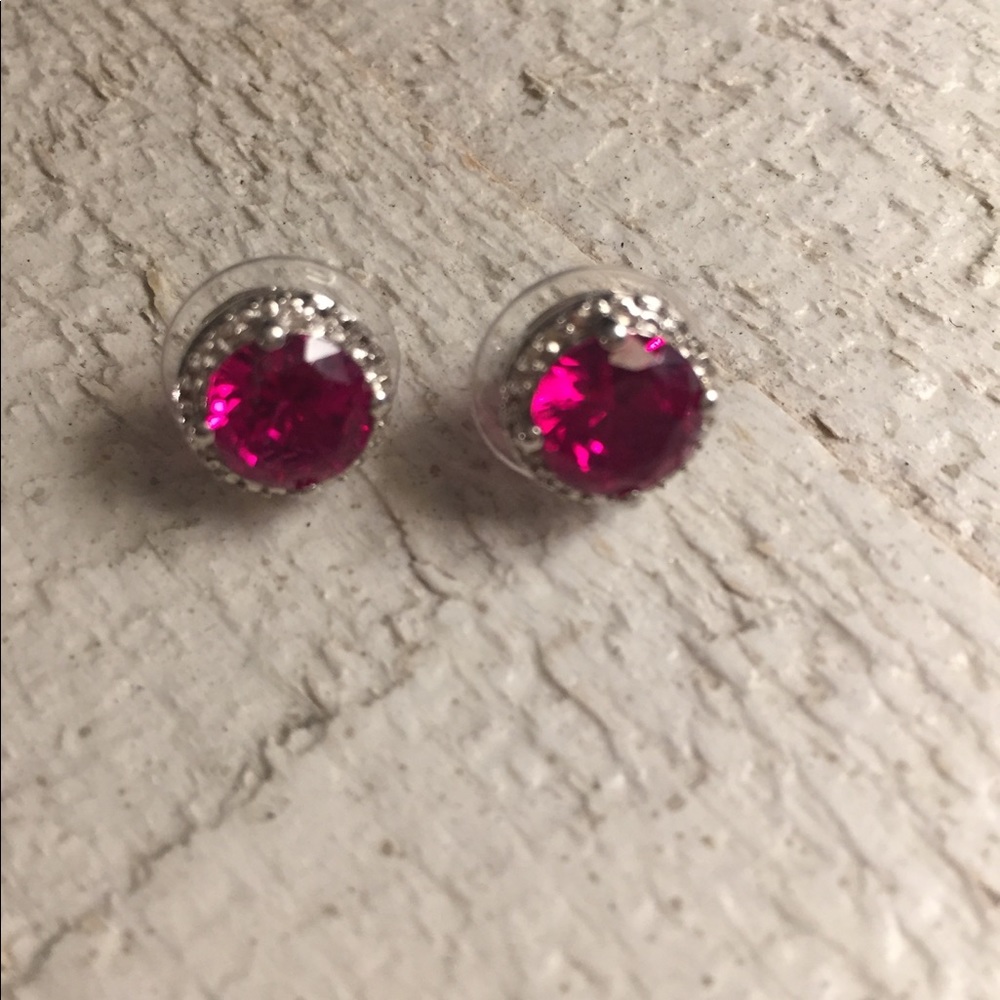 Engineered Ruby Crystal Earrings - image 1
